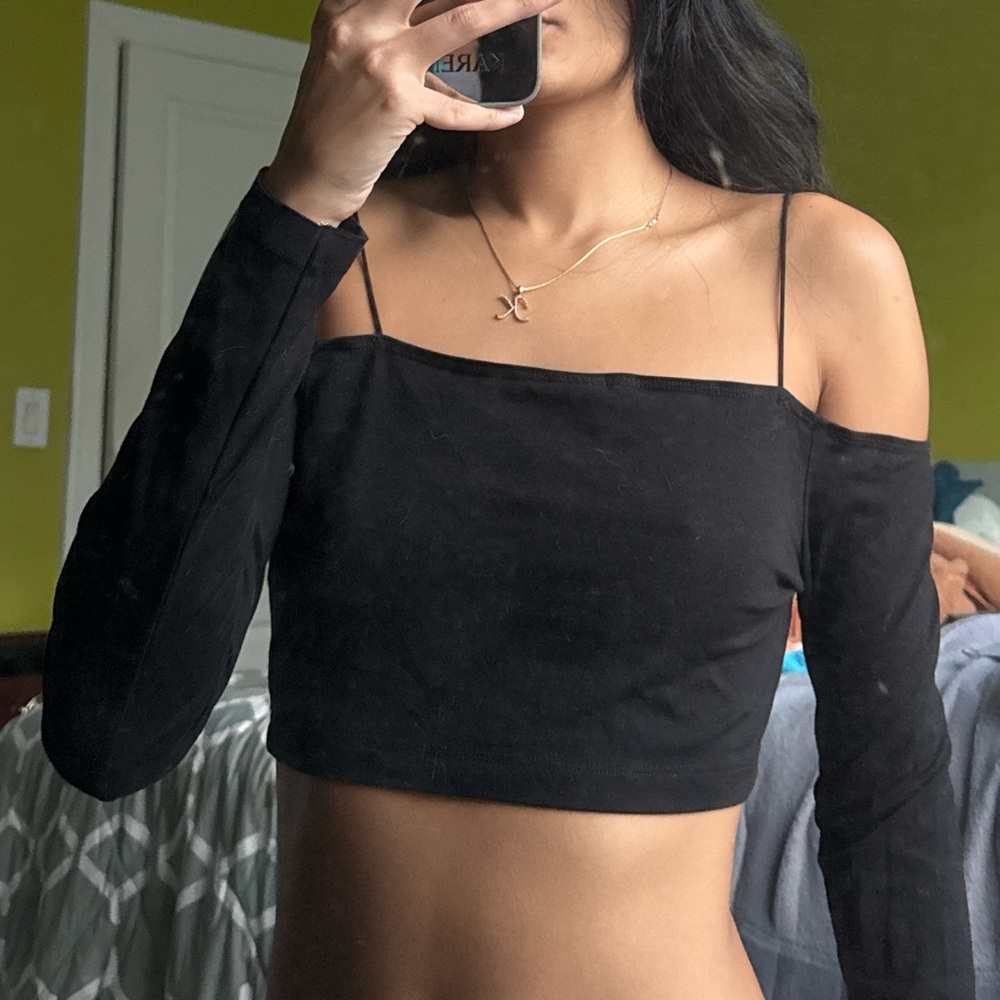 Black Long Sleeve off the shoulder crop top from ASOS